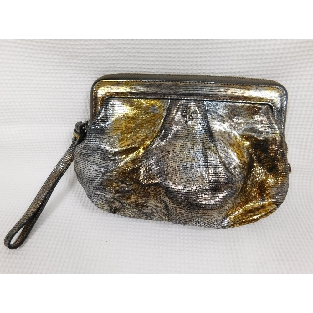 COLE HAAN TRI-COLOR METALLIC GOLD CLUTCH WRISTLET